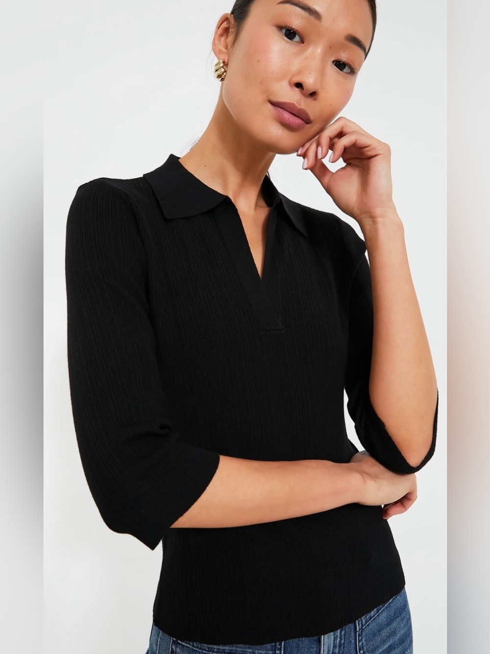 Tuckernuck Black Ribbed Knit Viola Polo XS